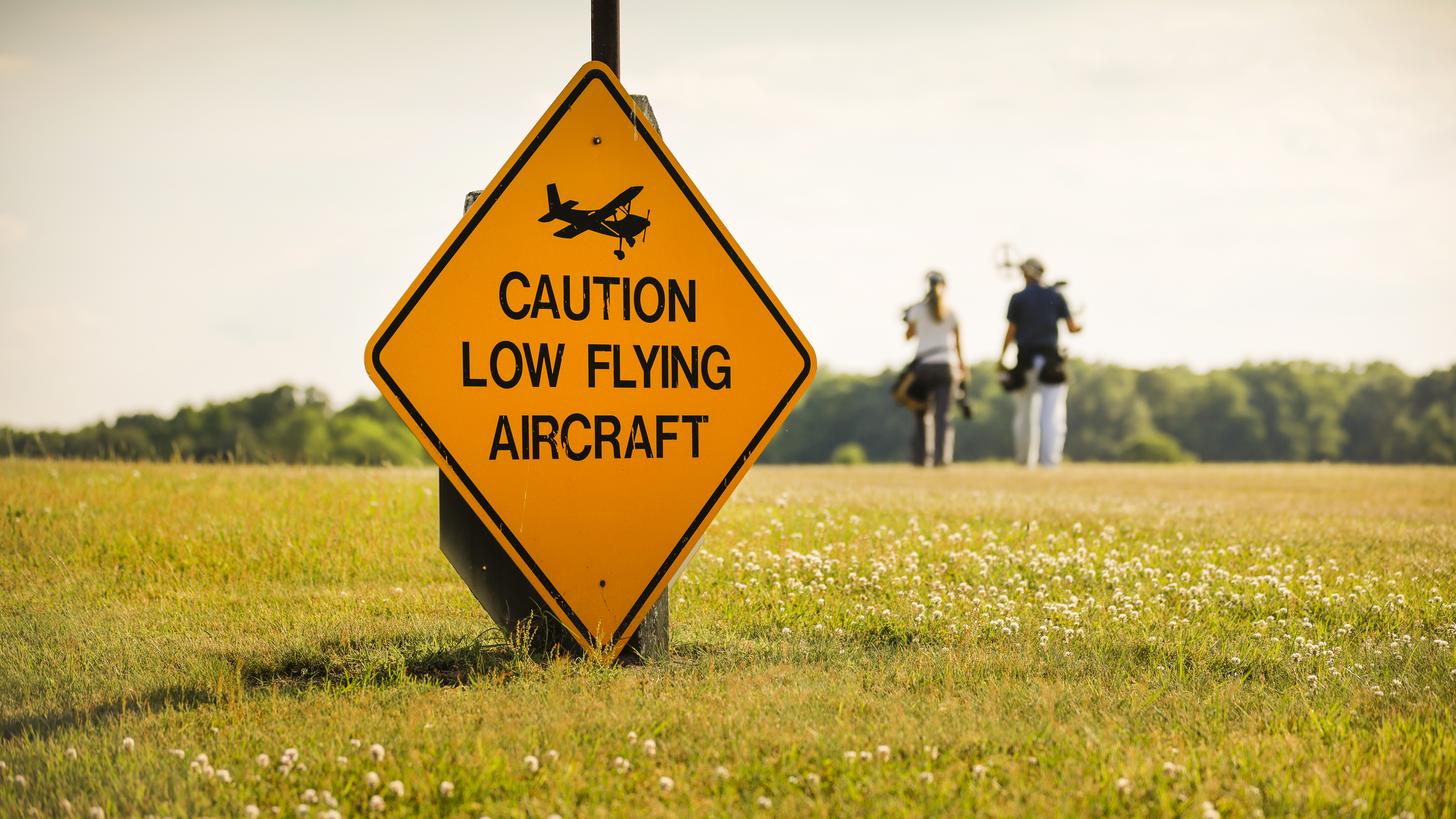 A warning sign at the rural airstrip.