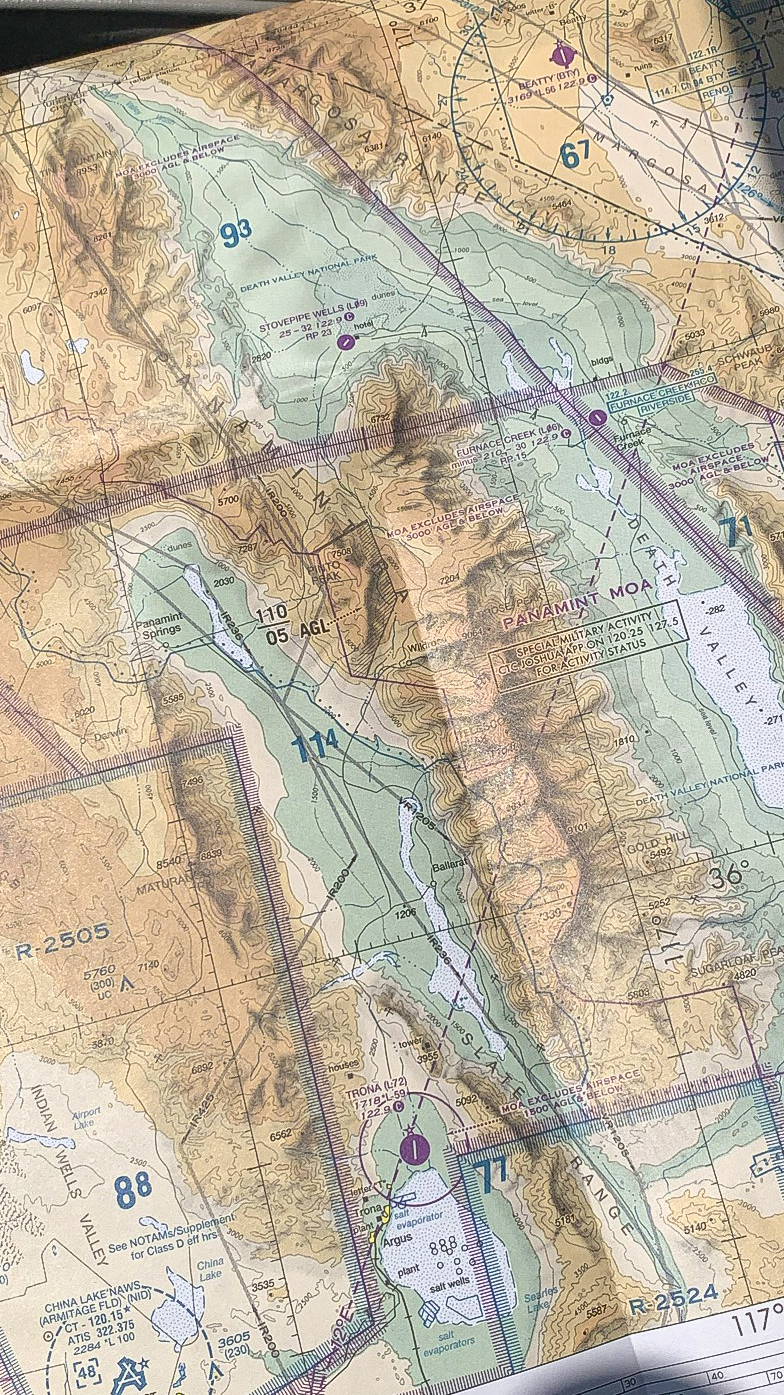 The Las Vegas Sectional featuring Death Valley—it’s a good idea to carry paper charts just in case of EFB issues and once expired, charts make the best wrapping paper or poster.