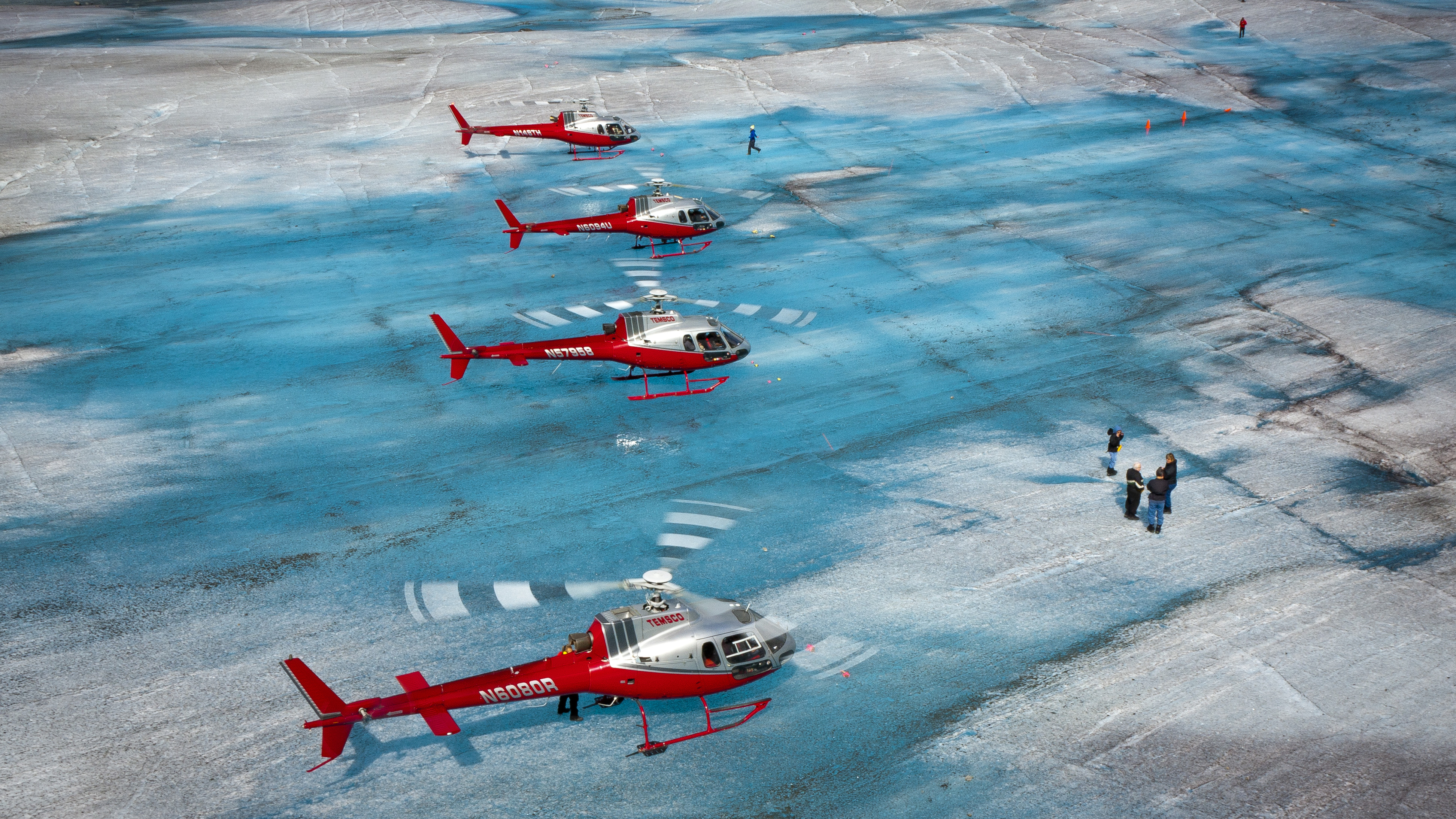 The bright red paint scheme of Temsco’s H125s makes a beautiful contrast to the ice on Mendenhall Glacier outside Juneau, Alaska. "This is Temsco Helicopters in Alaska. Because the helicopters were carrying revenue passengers to the glacier ice field, I had to shoot strictly as a photojournalist and not interfere with the tourist flight operations. Shooting from an MD 500D helicopter, vibration is really minimal. When I saw all four of the H125s on this beautiful glacier, I knew the colors worked really well.”