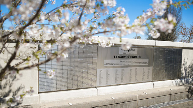 Legacy Society donors have their names engraved on the Legacy Wall at AOPA’s Frederick, Maryland, headquarters. (Photography by Chris Rose)