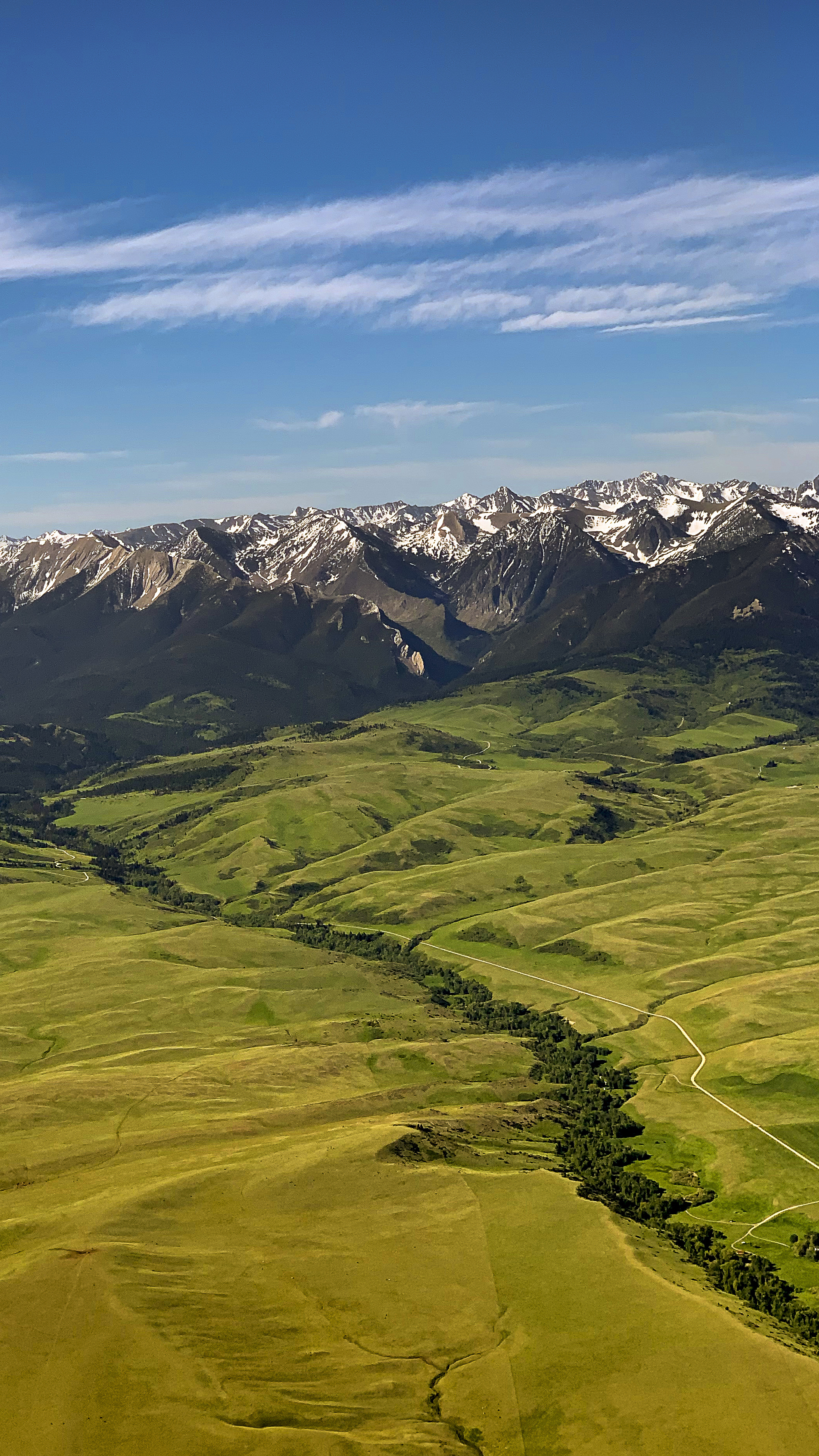The snowy Absarokas near Red Lodge, Montana, and just before the Bozeman Pass.