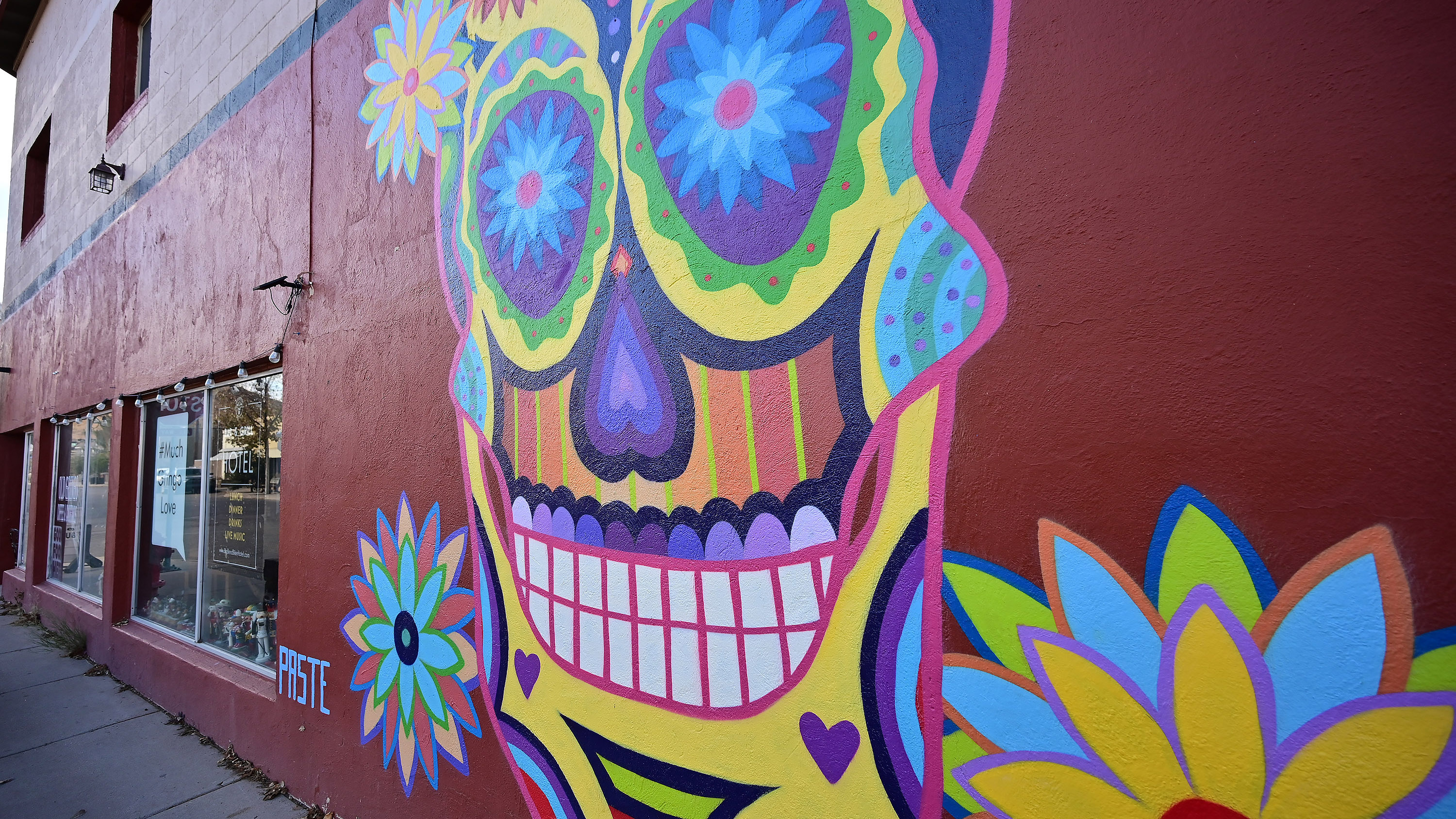 Sugar skull mural in Alpine is one of several local murals.