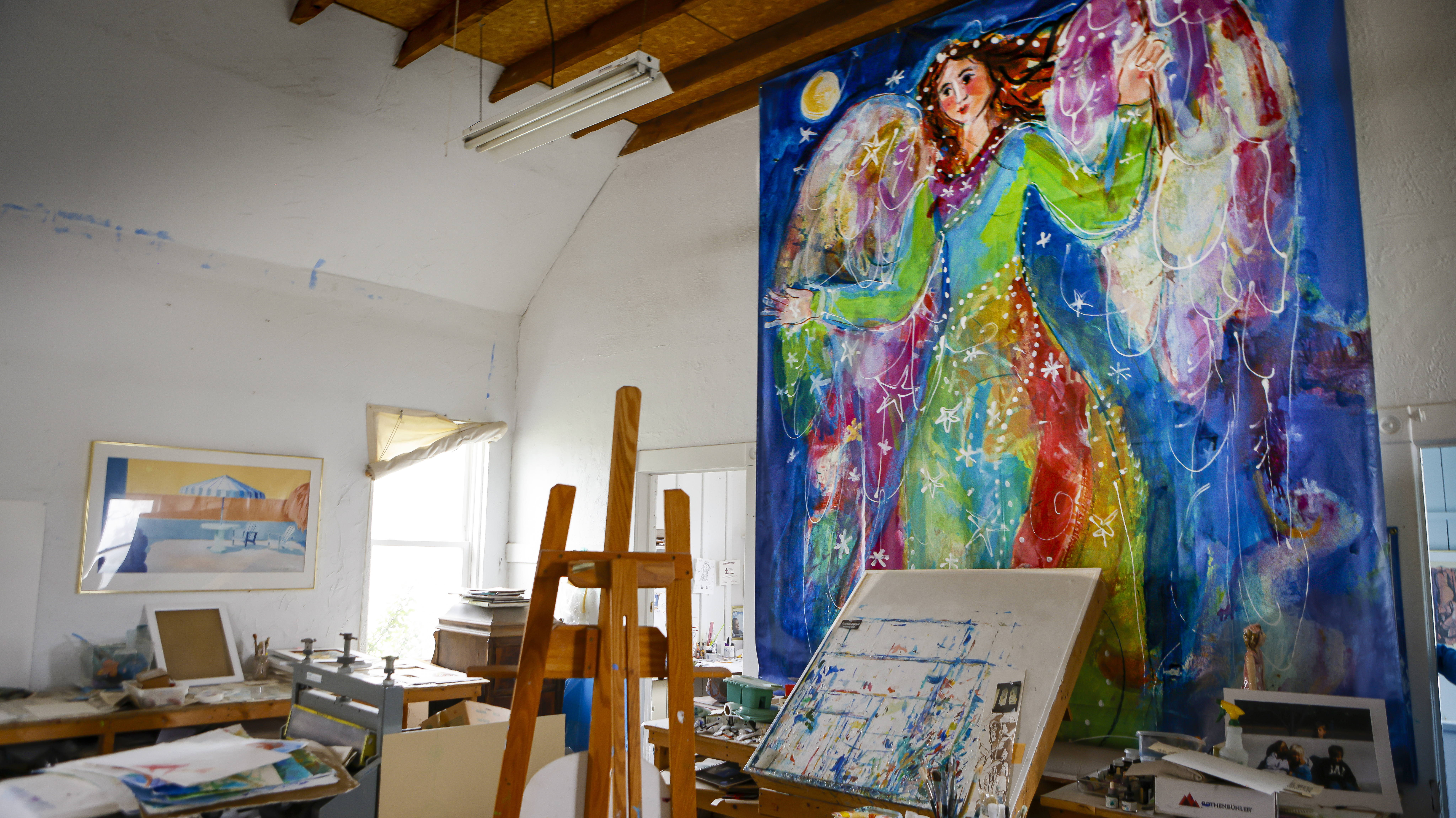 The artist’s studio of Russell and Sue Bolt on the road north to Petosky is in an old Grange Hall open to the public.