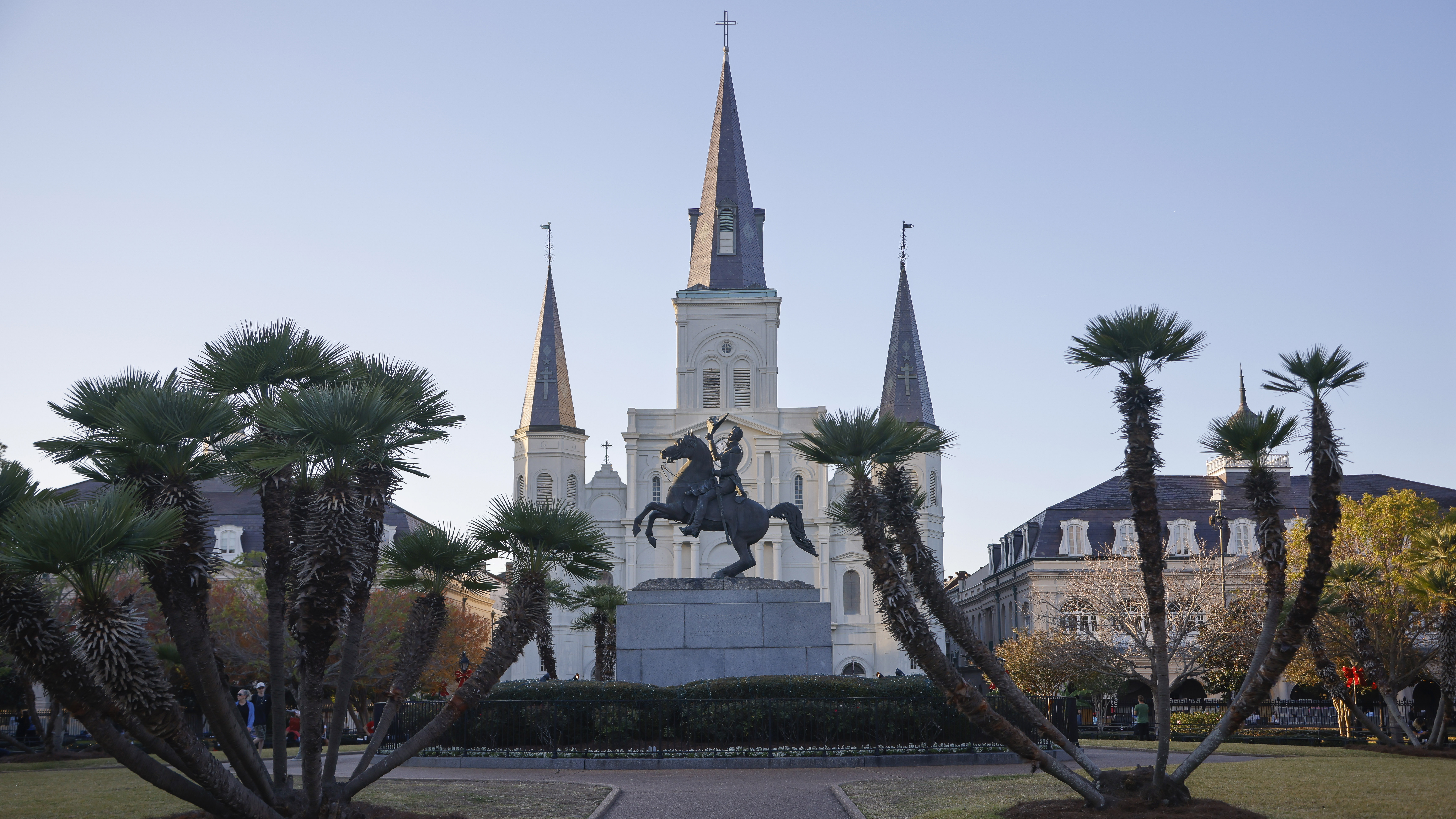 The famous statue of Andrew Jackson in Jackson Park at St. Louis Cathedral.