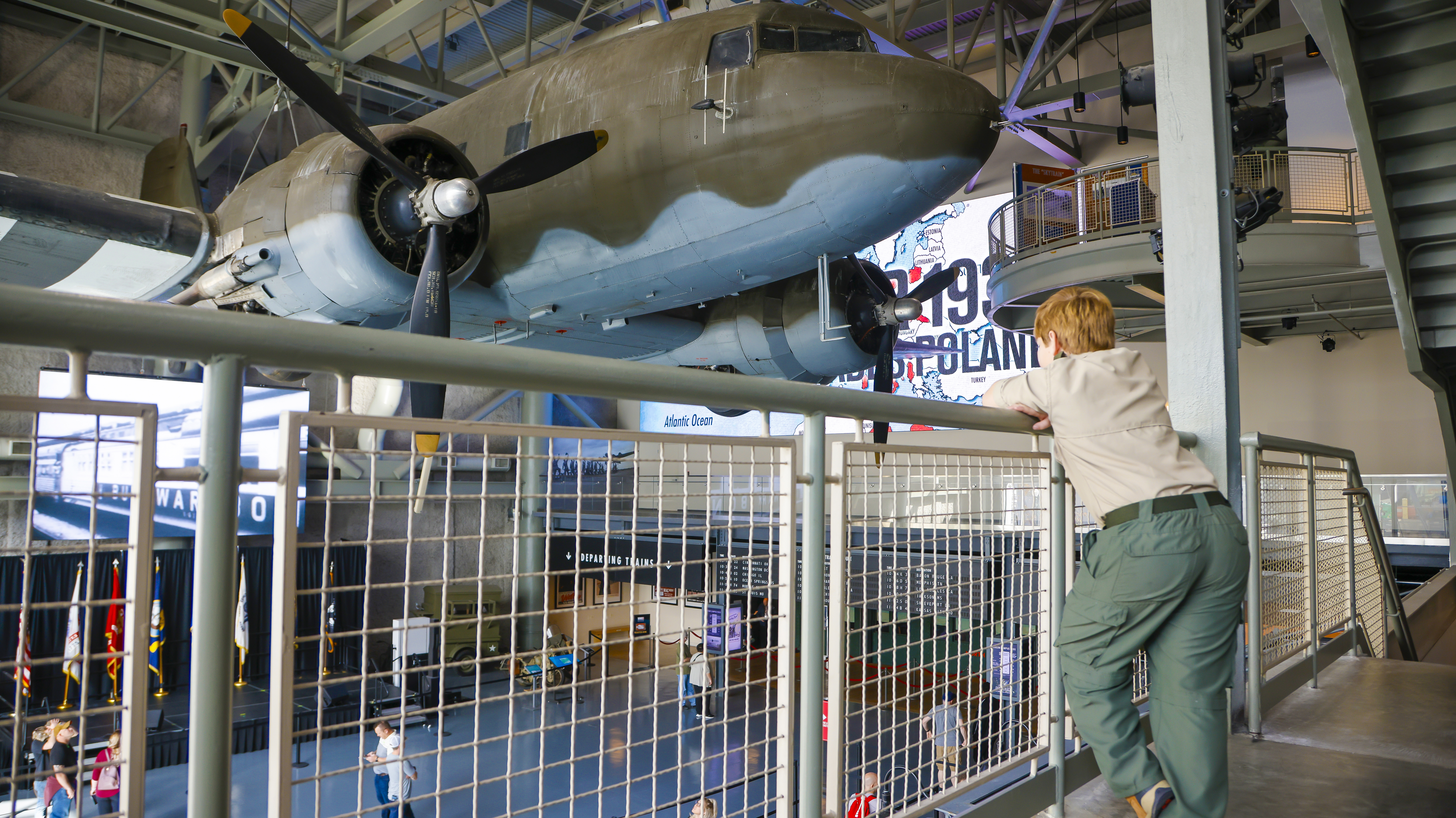 The National World War II Museum’s viewing area allows visitors to get close to the suspended aircraft.