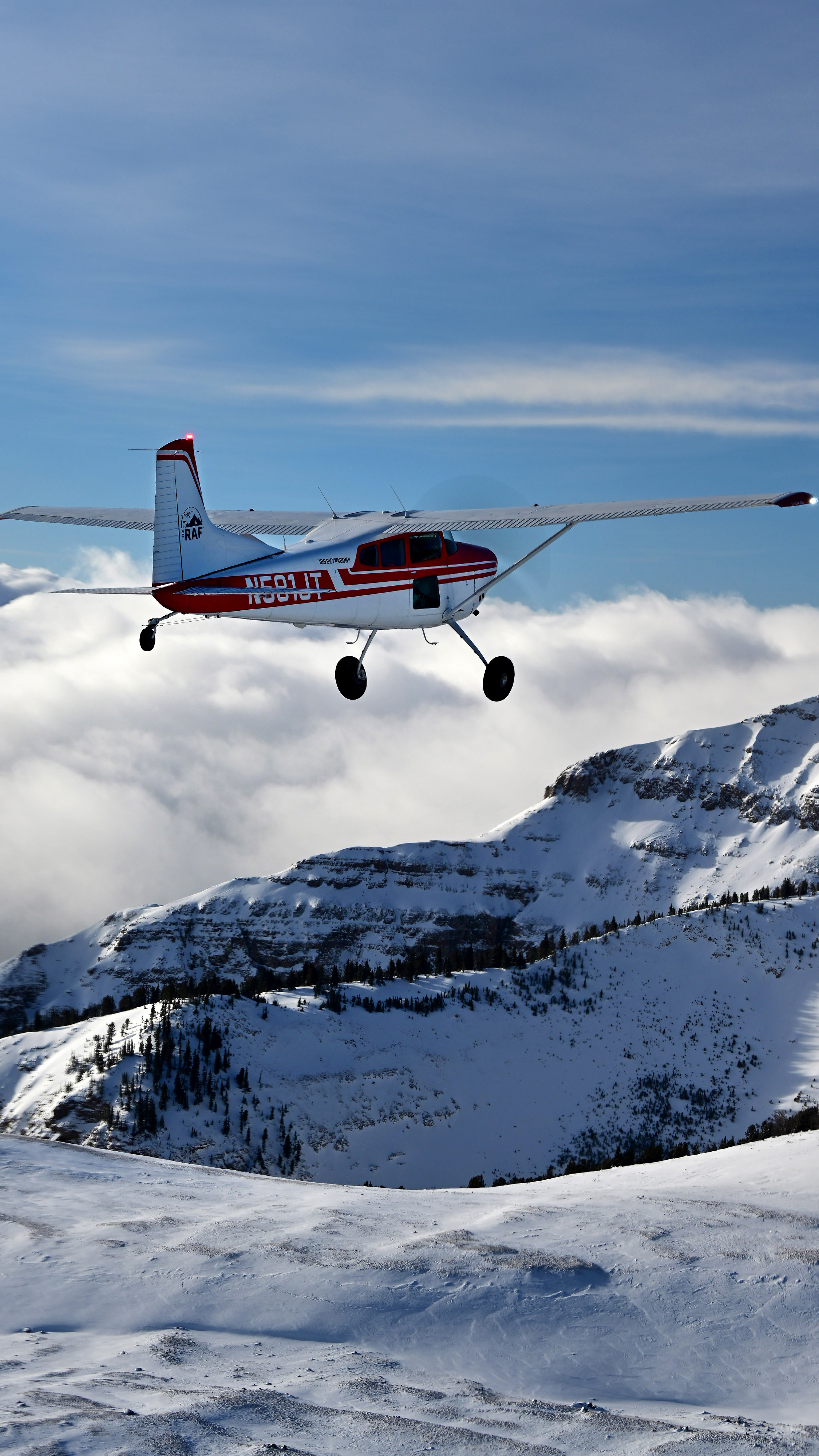 John McKenna in his Cessna 185 Skywagon over the northern edge of Yellowstone National Park.