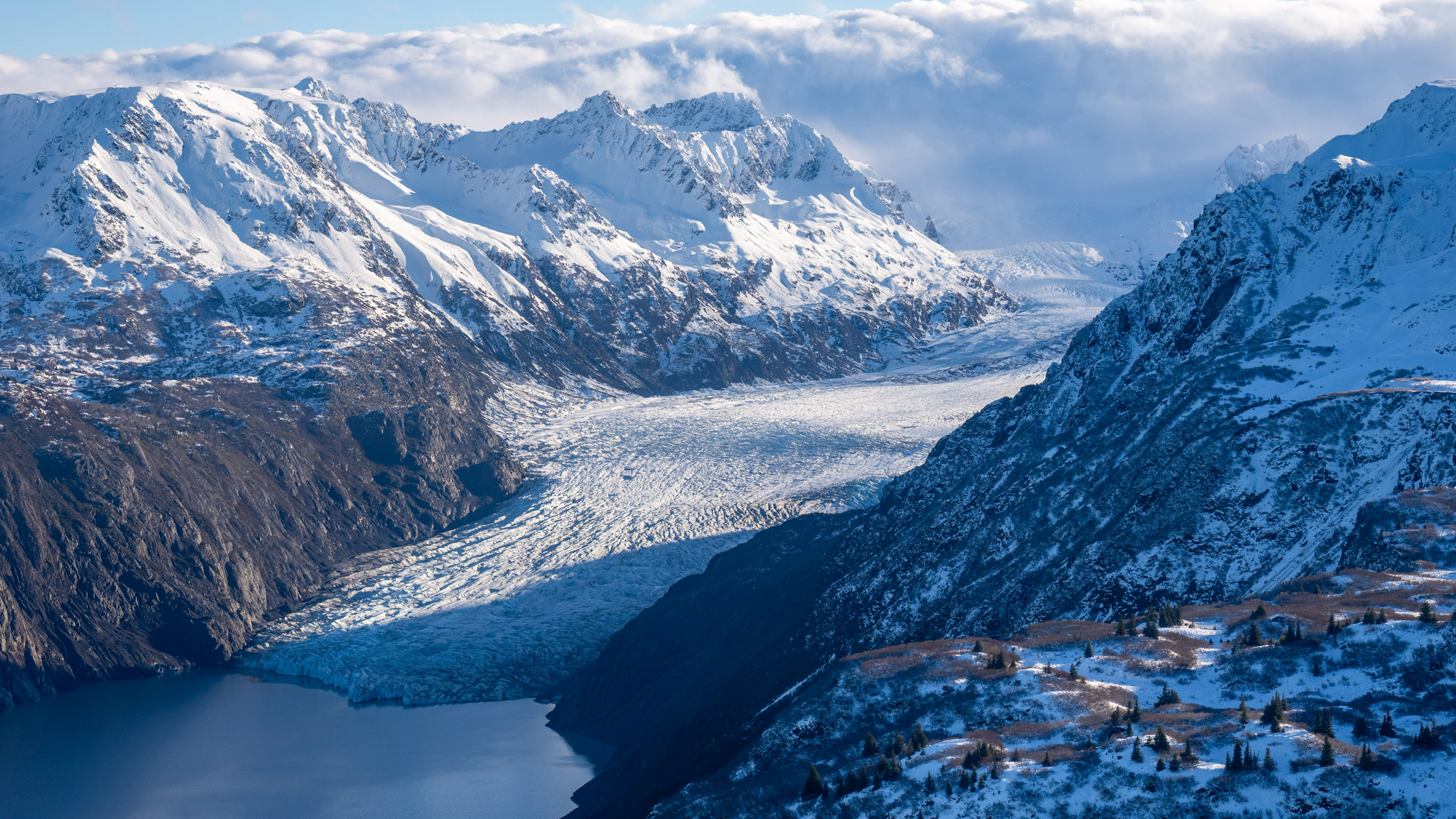 A glacier leads up to the Kenai Peninsula’s ice fields.