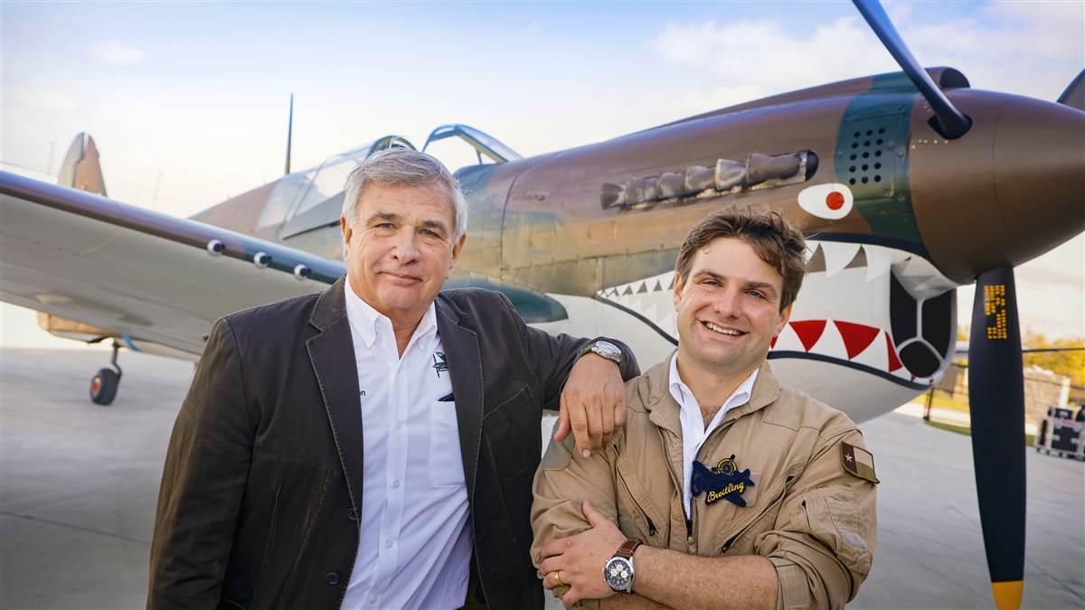 Taylor Stevenson flew the P-40 Warhawk as part of the Breitling Navitimer release at Dallas Executive Airport in October. His father, Gordon, met up with Taylor at the event. Photography by Chris Rose