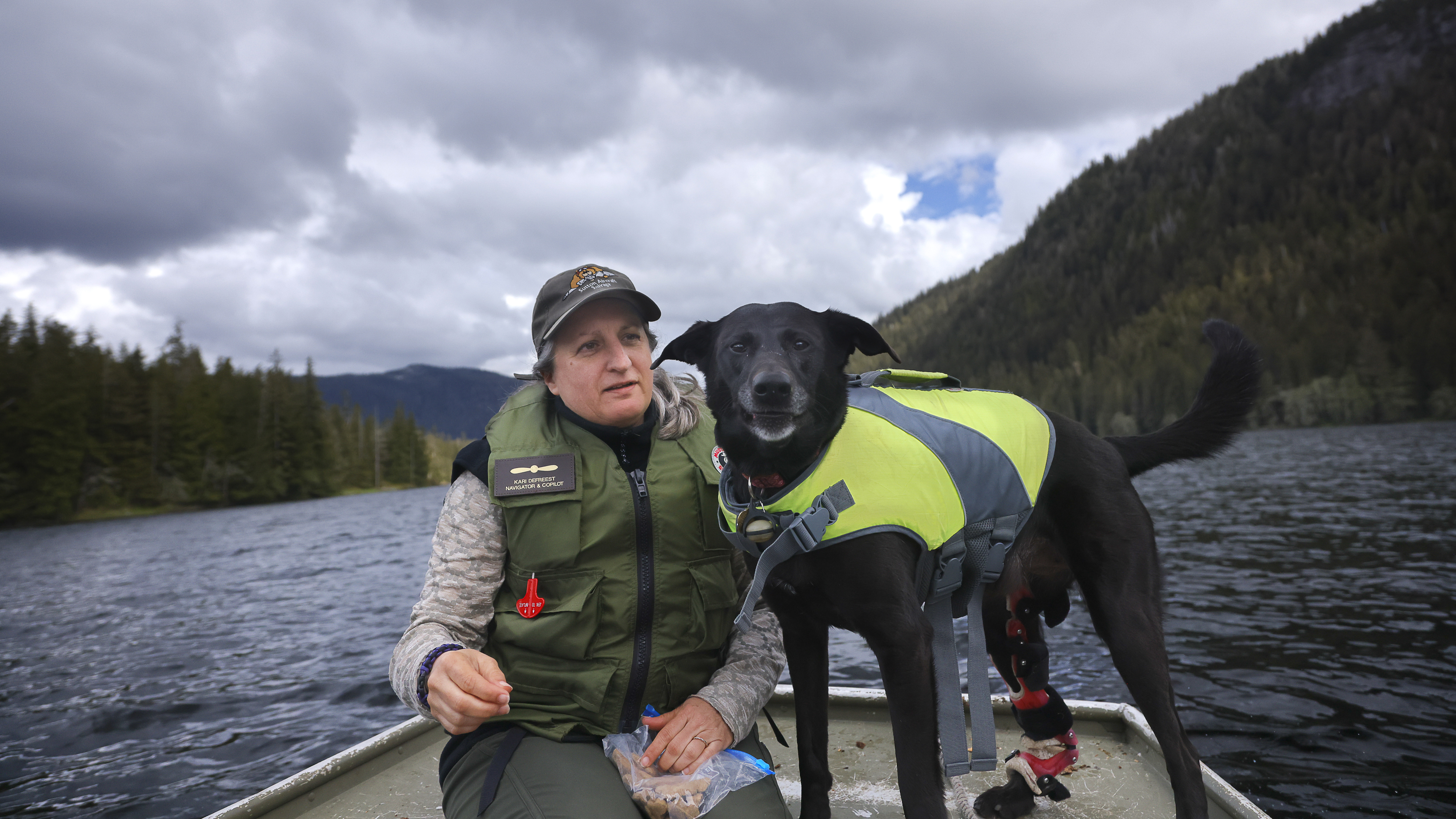 Kari DeFreest and Maggie on Heckman Lake, a favorite place to visit by seaplane.
