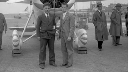 Wiley Post (left) and Harold Gatty (right) in Germany in 1931. (Bundesarchiv)