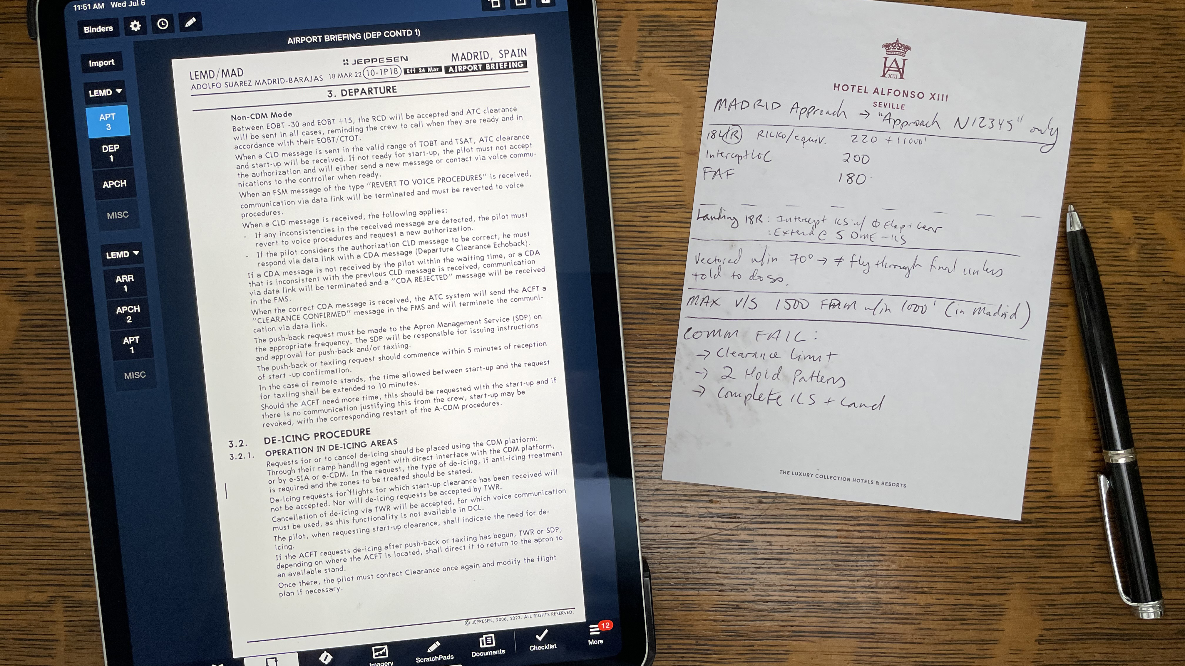 Carefully compiled notes are a must for quick in-cockpit reference.