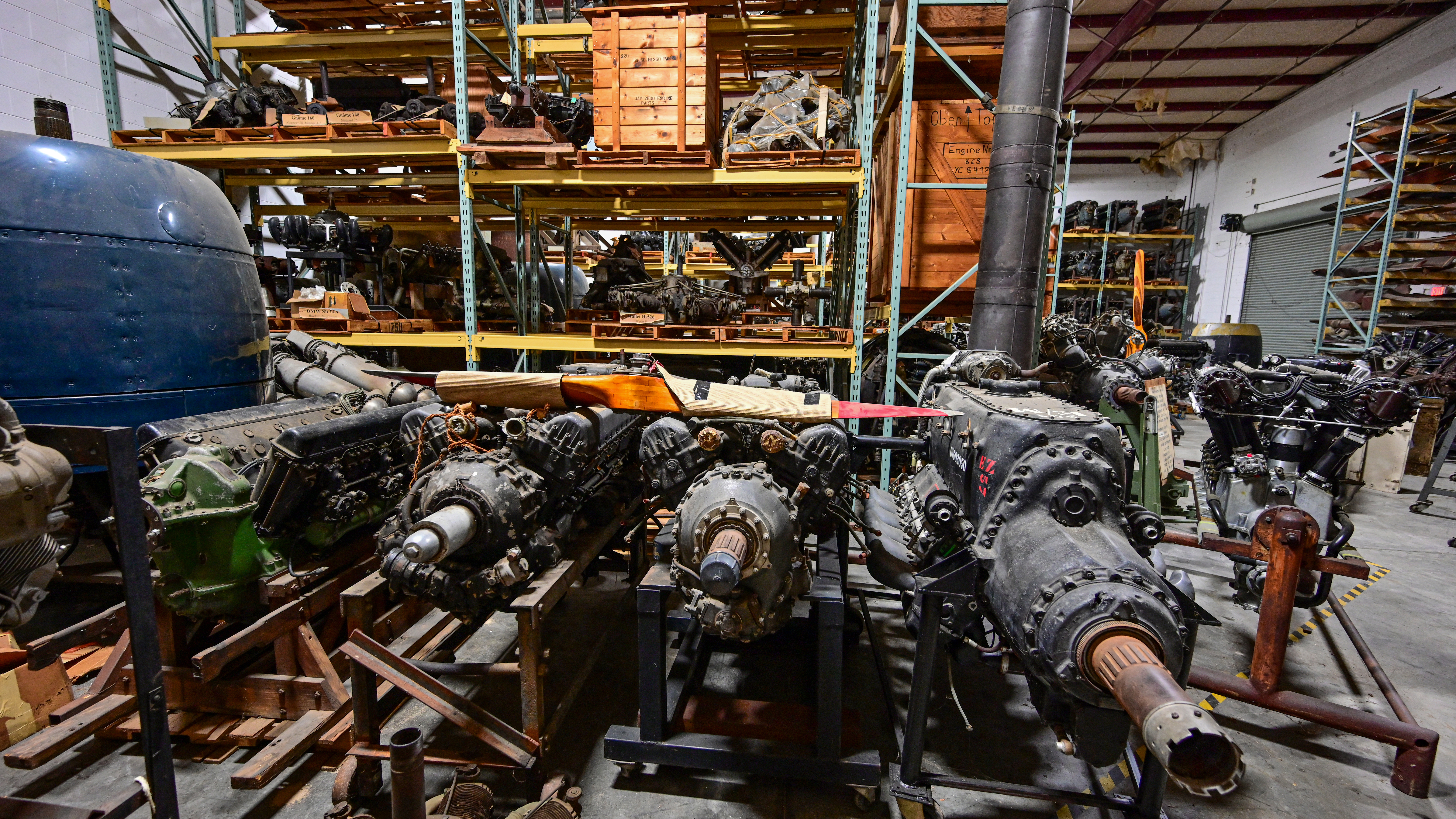 Another hangar full of aircraft engines and other parts.