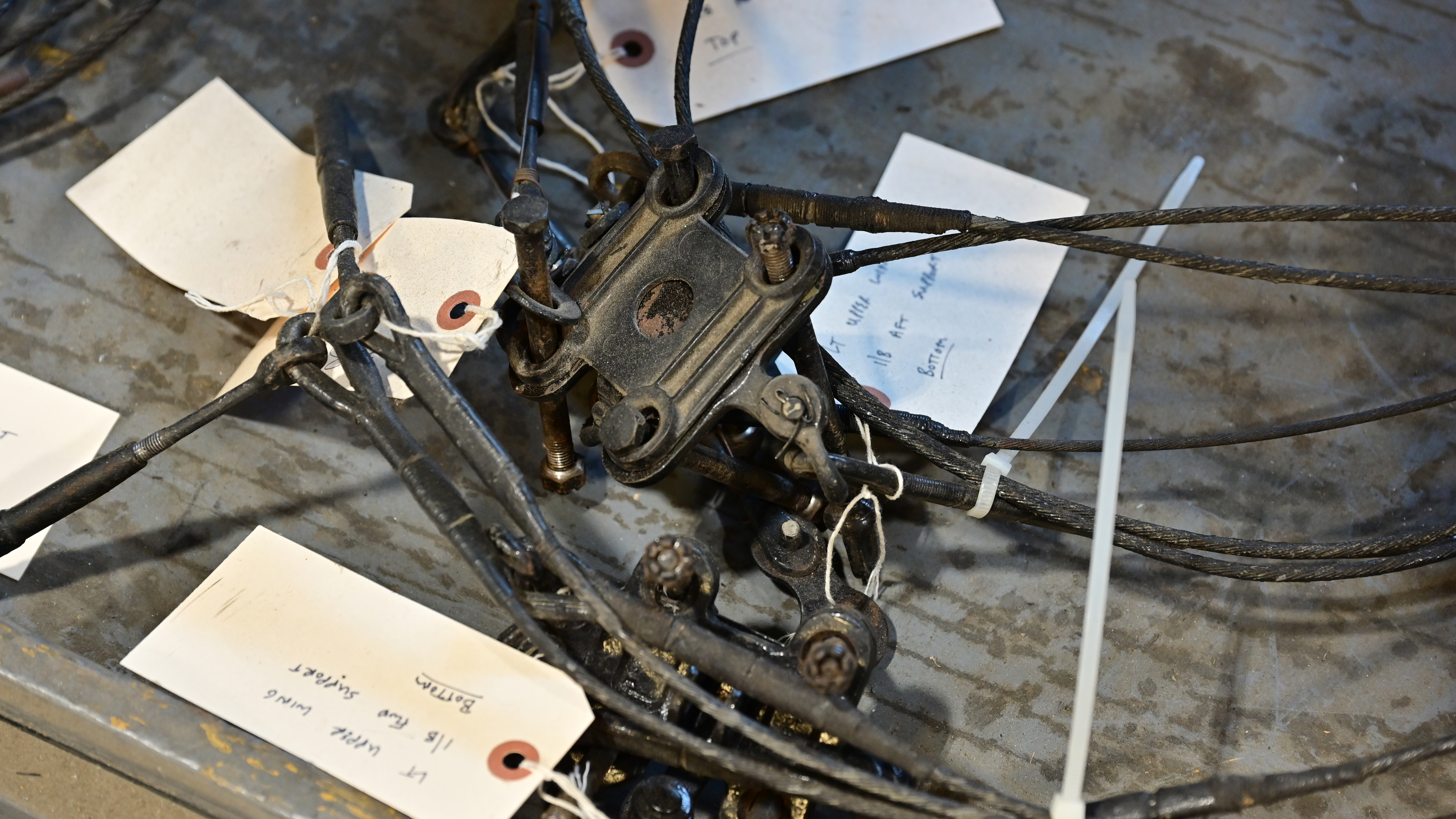 On his list of things to do: wing fittings and wing wires waiting to be cleaned.