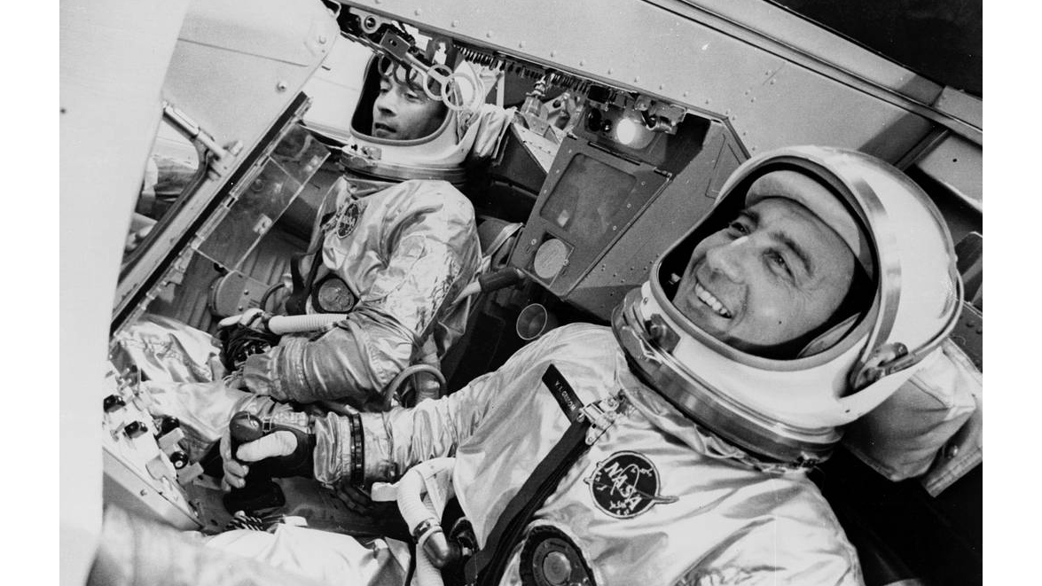 On March 23, 1965, astronauts Virgil I. “Gus” Grissom and John W. Young participated in the first crewed Gemini flight, Gemini III. (NASA/MSFC Archives)