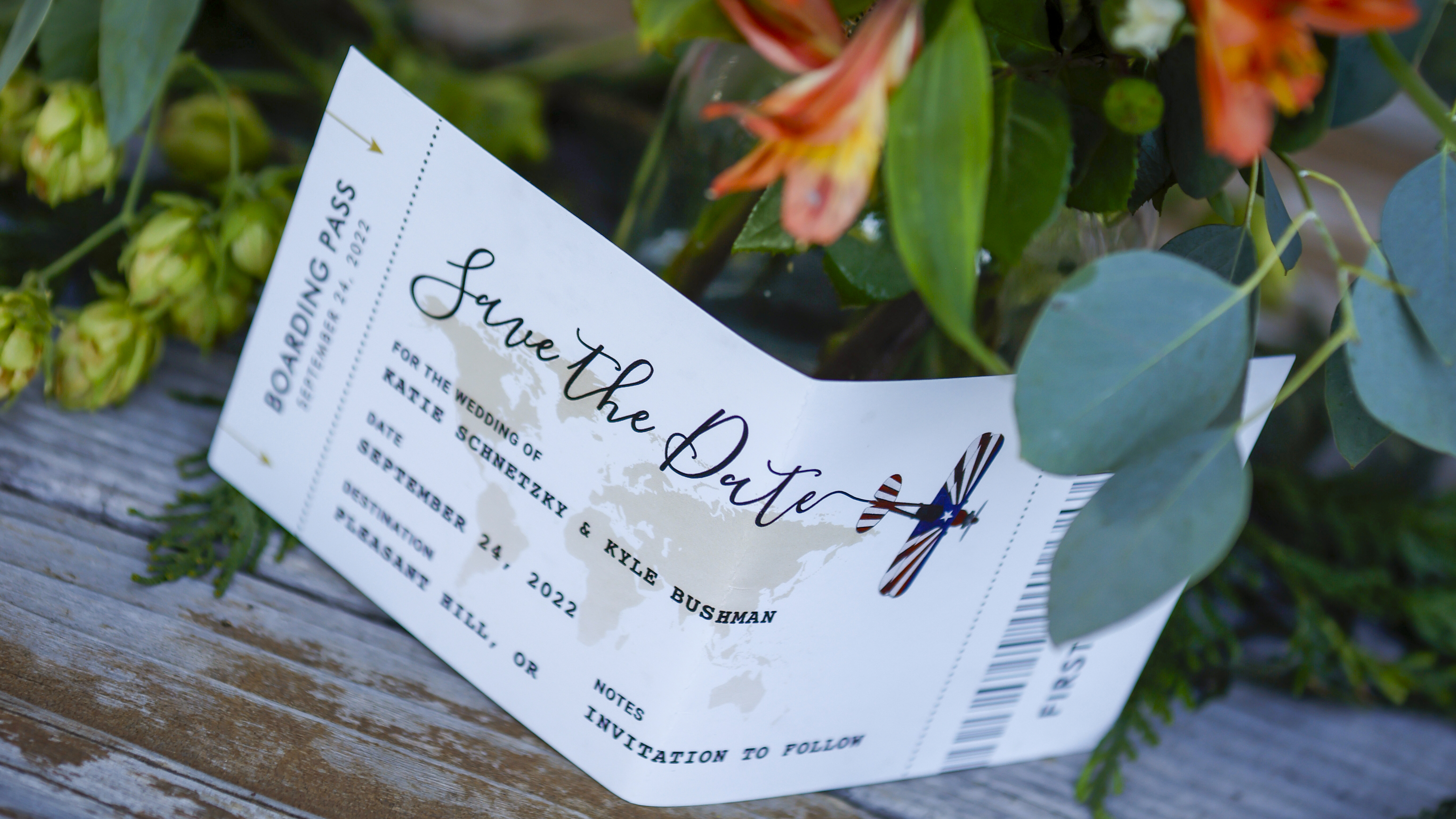 Guests received a “Save the Date” airline ticket.