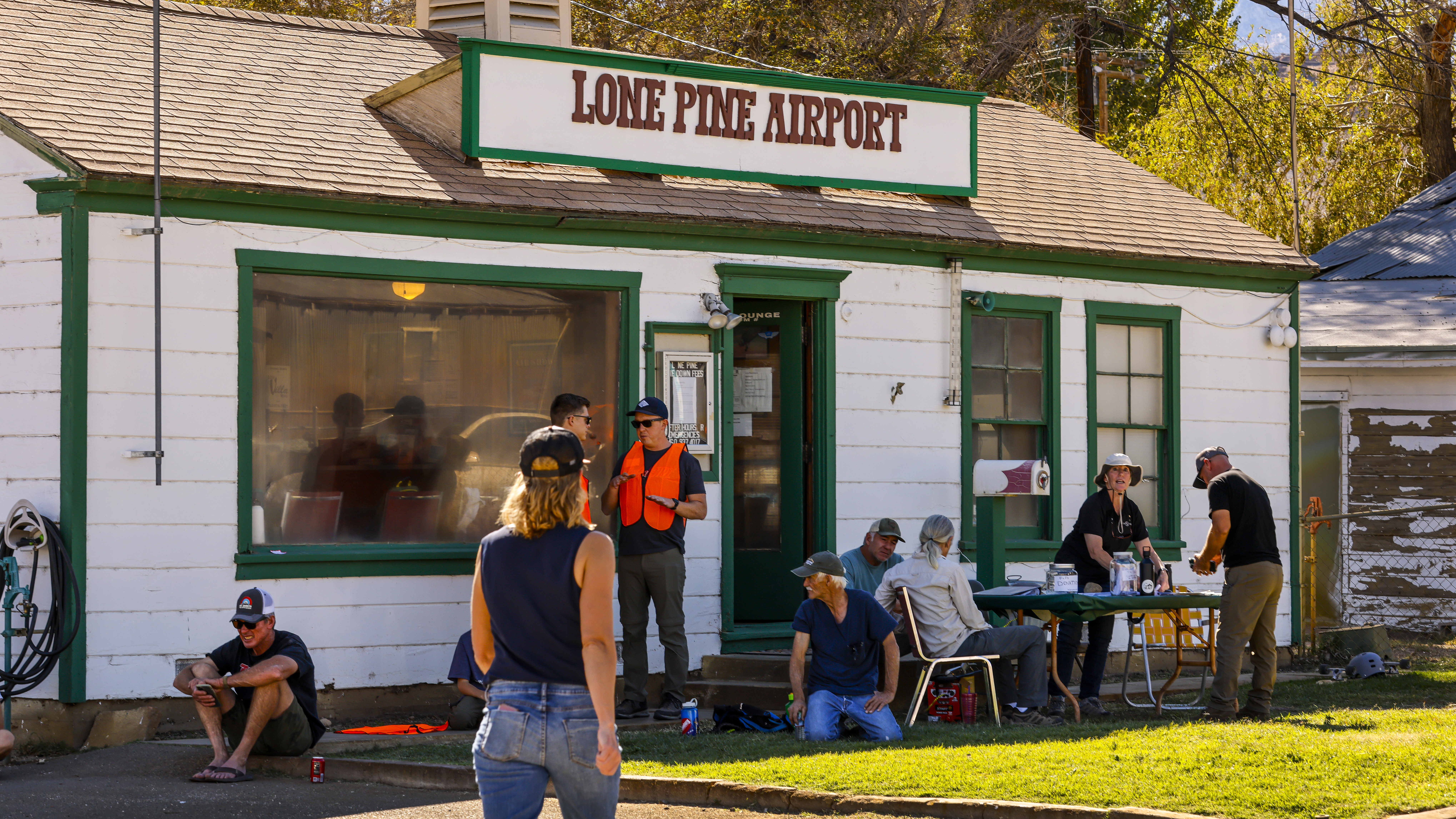 Fly-in founder Matt McDonald takes a break from marshalling arrivals at the old terminal building where volunteers check pilots in.