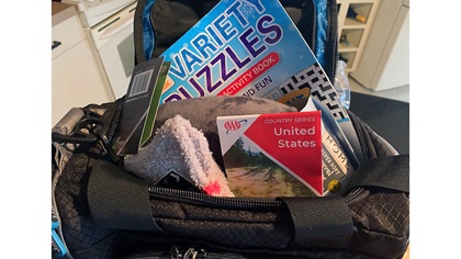 Sporty’s Pilot Shop packed flight bags full of travel items for the comfort and use of passengers on compassionate flights.