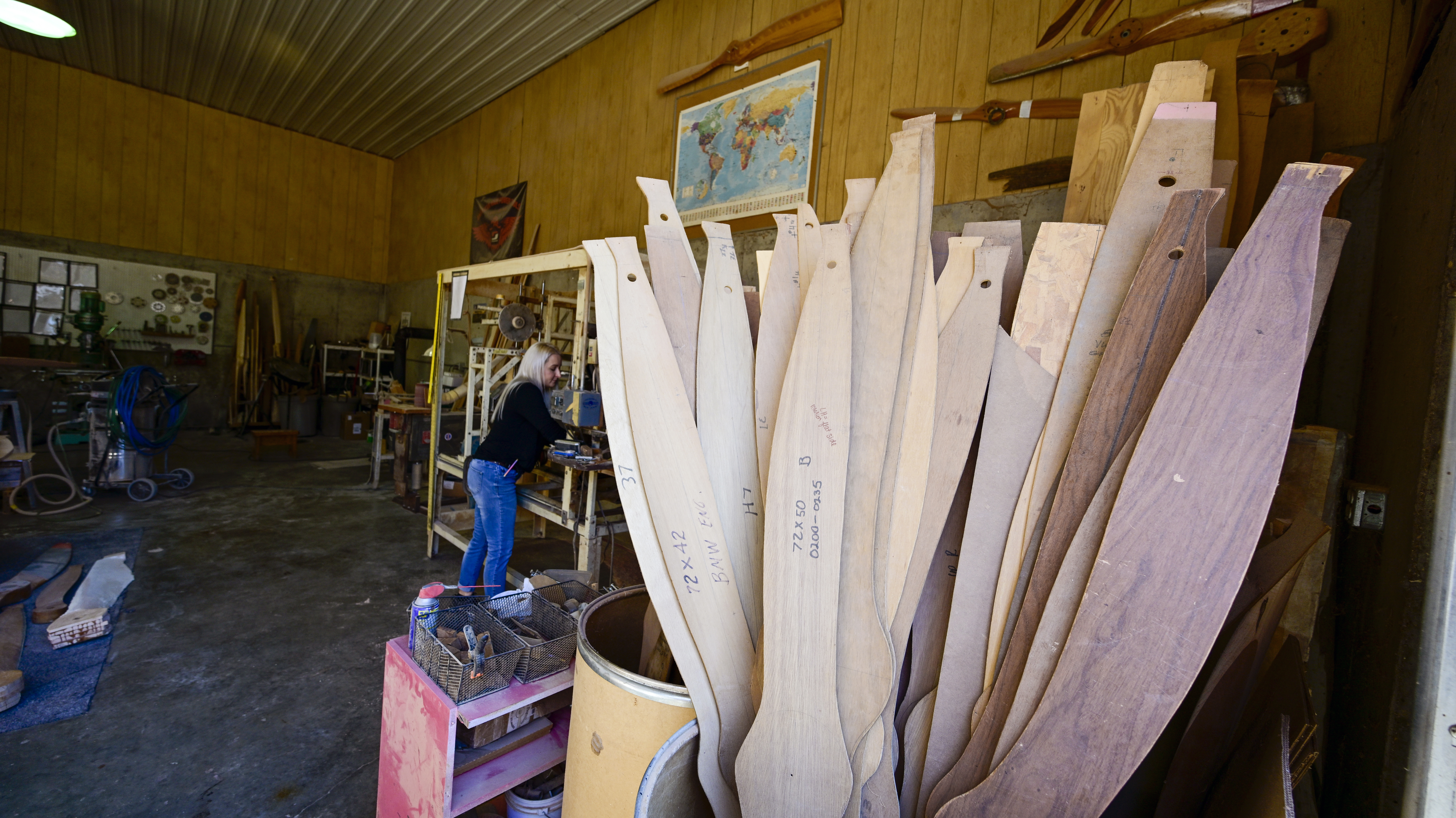 Some of the more than 300 patterns Culver Props uses to create propellers.