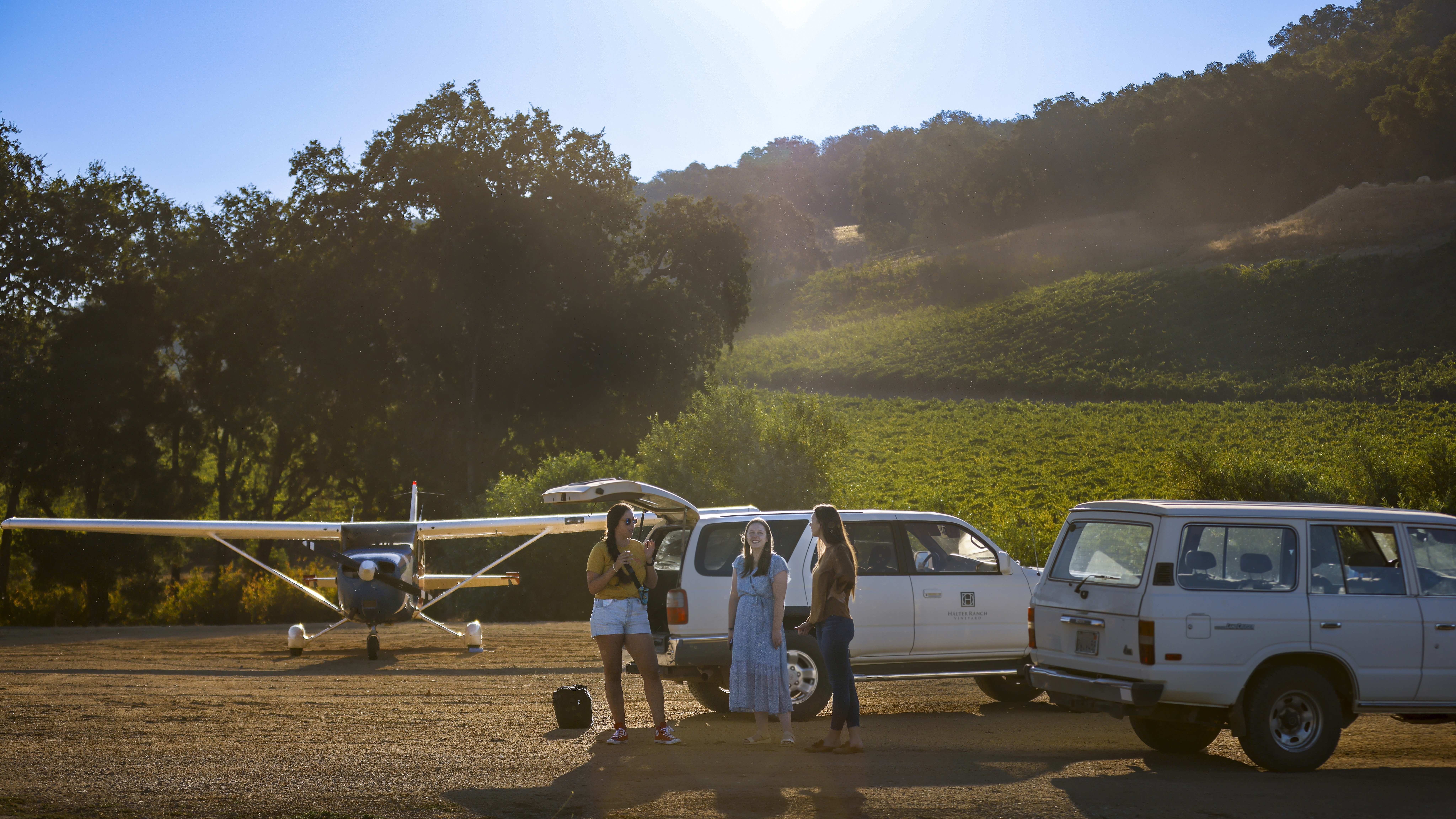 The author, Kristen Troxell, and Gracie Nino chat before a morning departure from Halter Ranch. 