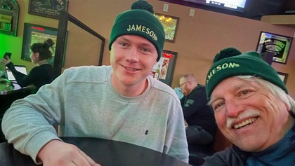 Dinner with flight instructor Clayton Anderson, 22, who wants to be a corporate pilot, gave me a ride to hotel and to The Deuce Cafe. Burgers and beer! We were presented green St. Patty’s Day wool caps upon arrival.