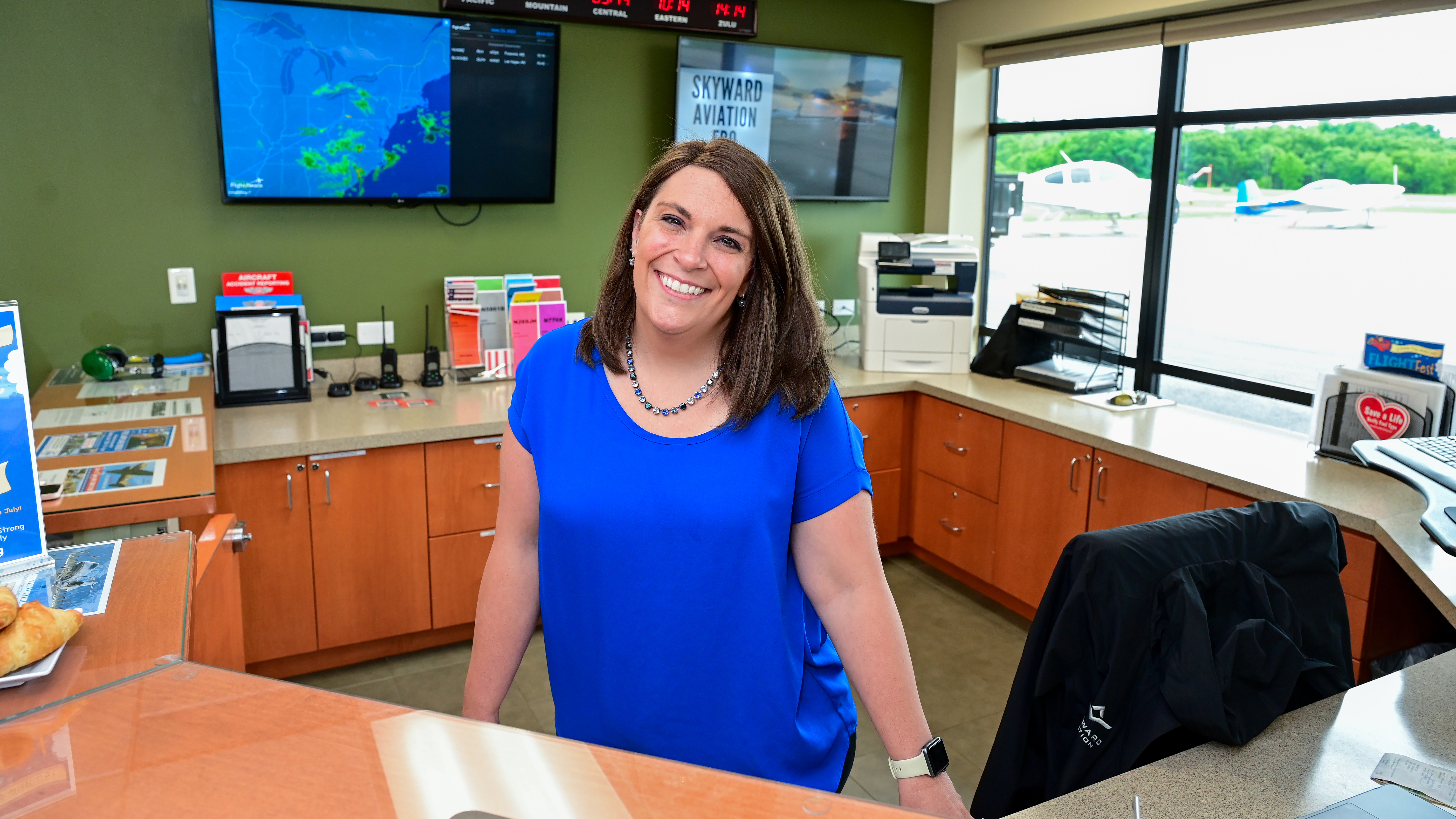 Amanda Dickey, charter manager at Skyward Aviation, arranges passenger and transplant flights around the country from the company’s base at the Washington County Airport in Pennsylvania. Her uncle received a life-saving lung transplant.