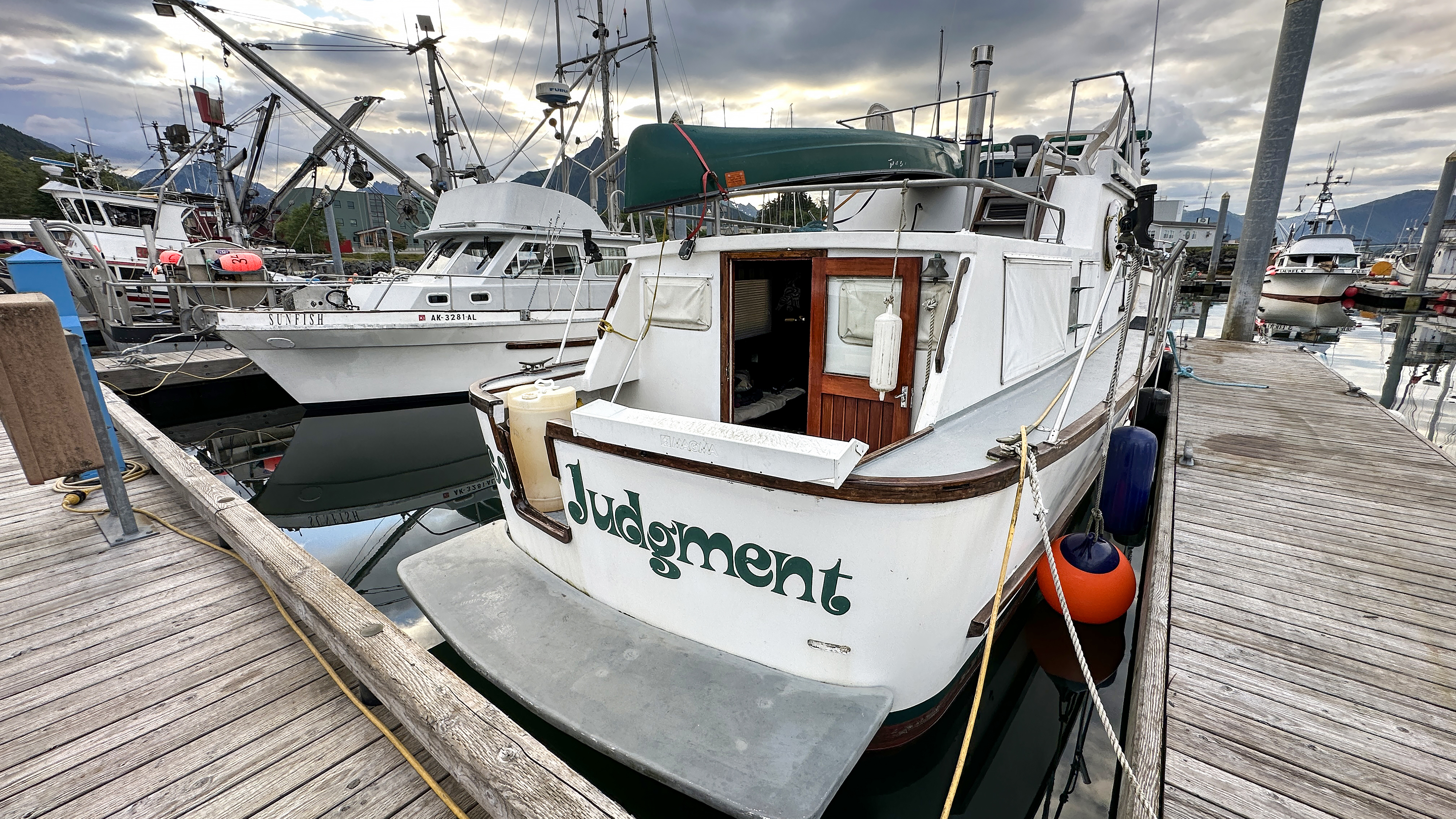 The harbor at Sitka is home to a sizable fishing fleet, as well as a few boats available through Airbnb as short-term sleeping quarters.