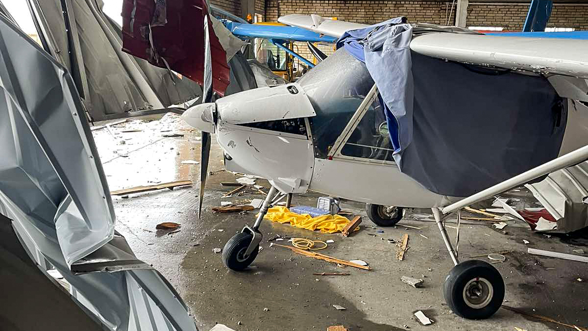 Aeroprakt airfields 9,000-square-foot hangar was badly damaged in the invasion.