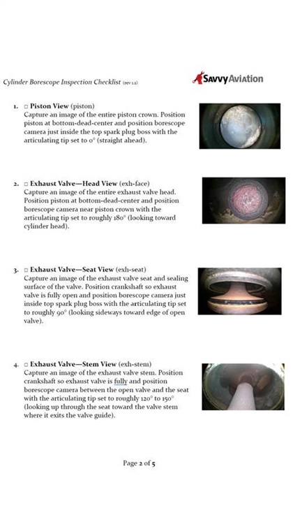 Cylinder borescope inspection illustrated checklist.