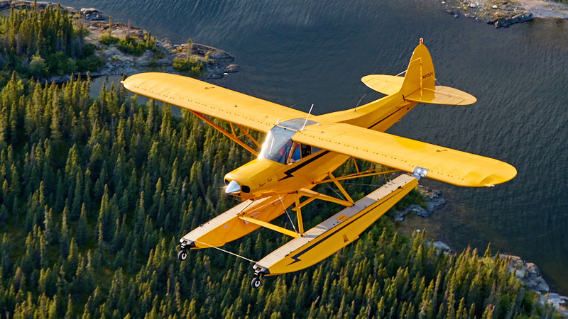 A Piper PA-18 Super Cub on floats