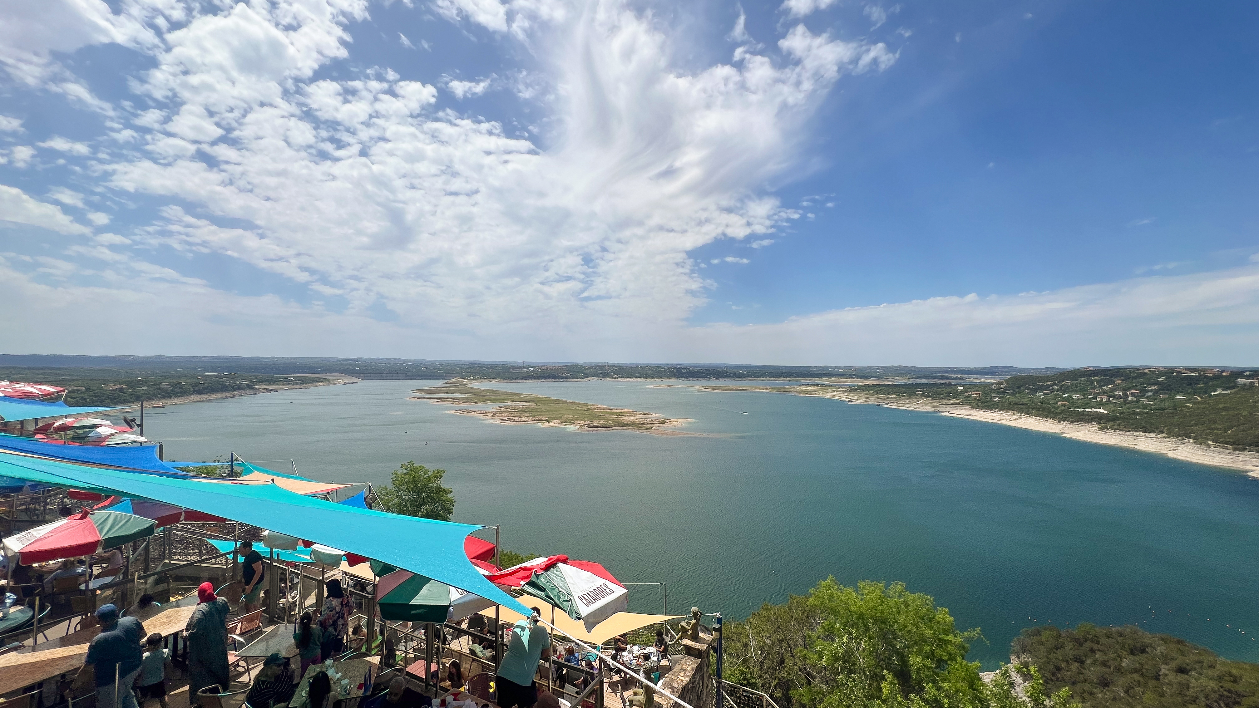 Lake Travis covers 30 square miles in North Texas. The view from The Oasis Restaurant, perched on a bluff overlooking the lake, is spectacular.