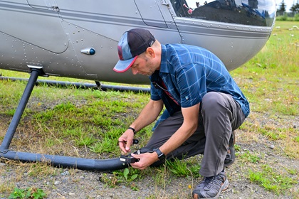 A newly designed helicopter skid mount is attached for testing. Photography by David Tulis.