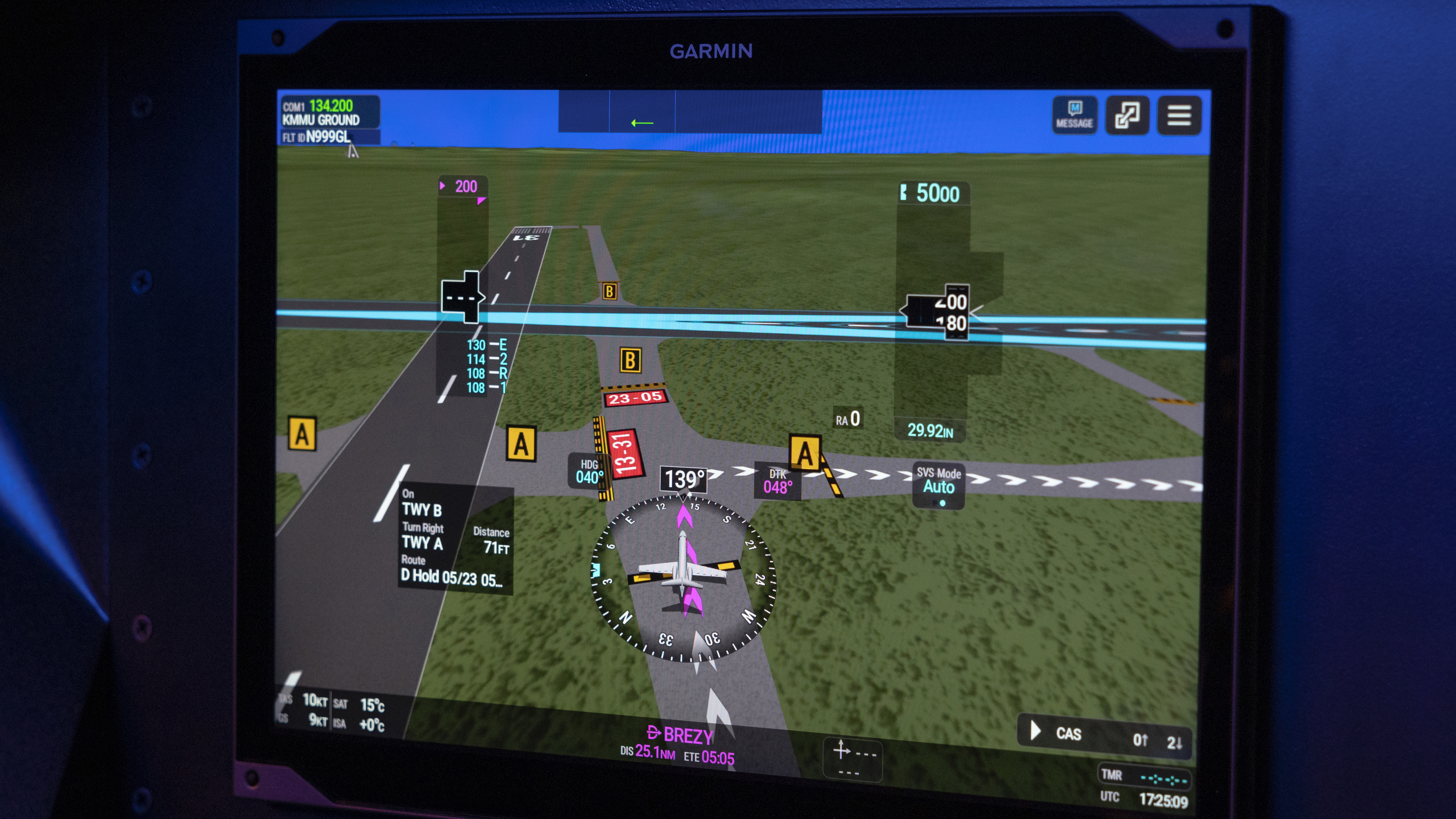 Taxiway routing that provides a three-dimensional, out-of-body view using synthetic vision.