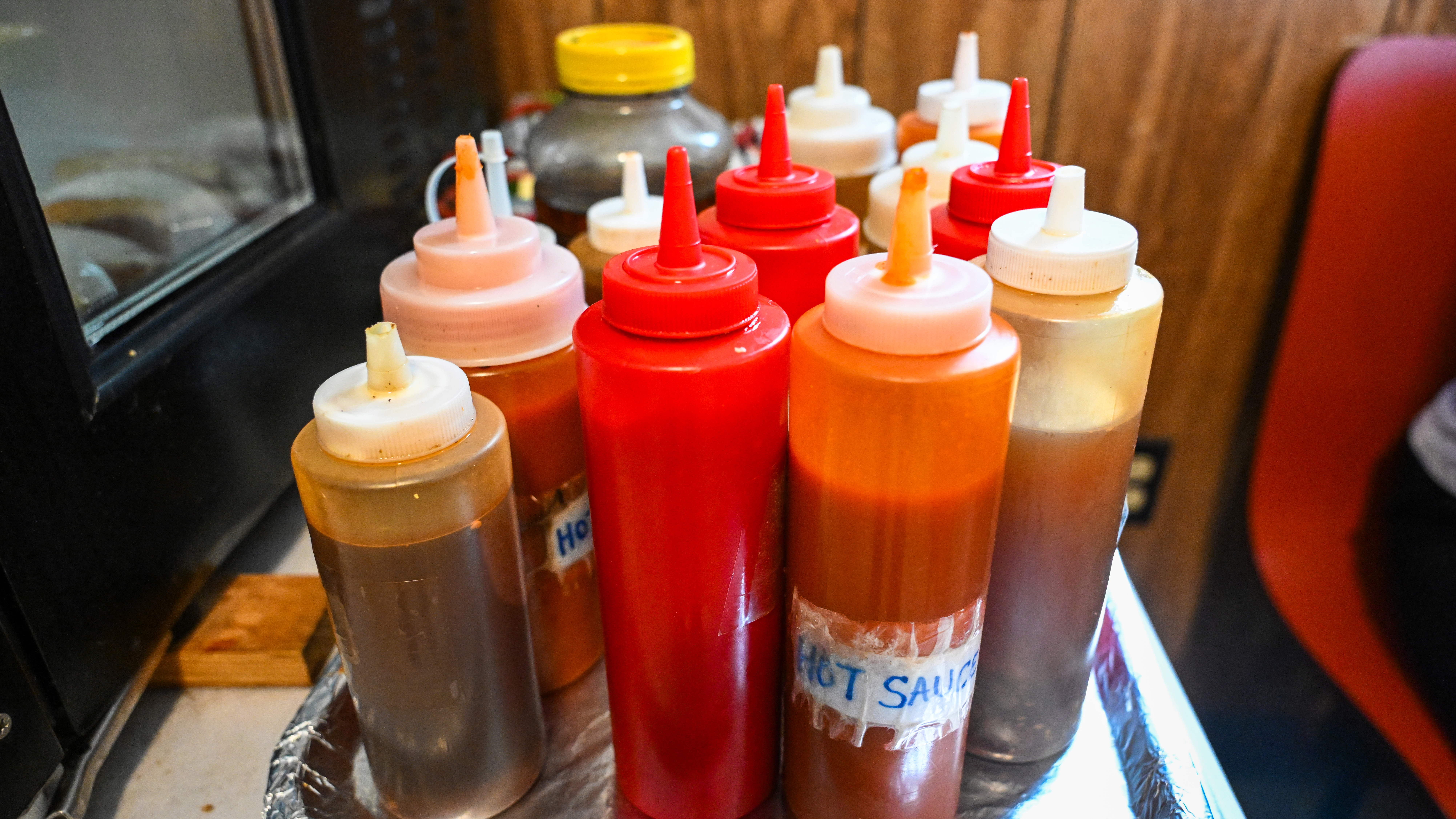 An assortment of homemade sauces at Grady's in Dudley.
