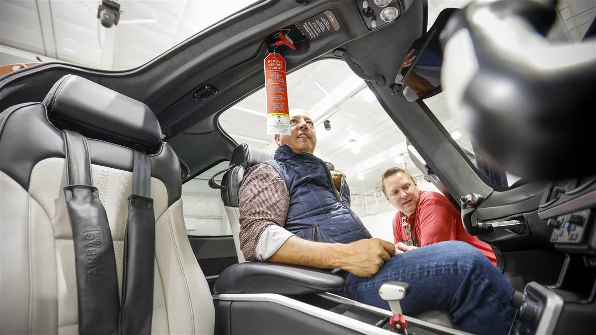 Account manager Sam Huff prepared the G7, including selecting the paint color, Mesa, and the interior.