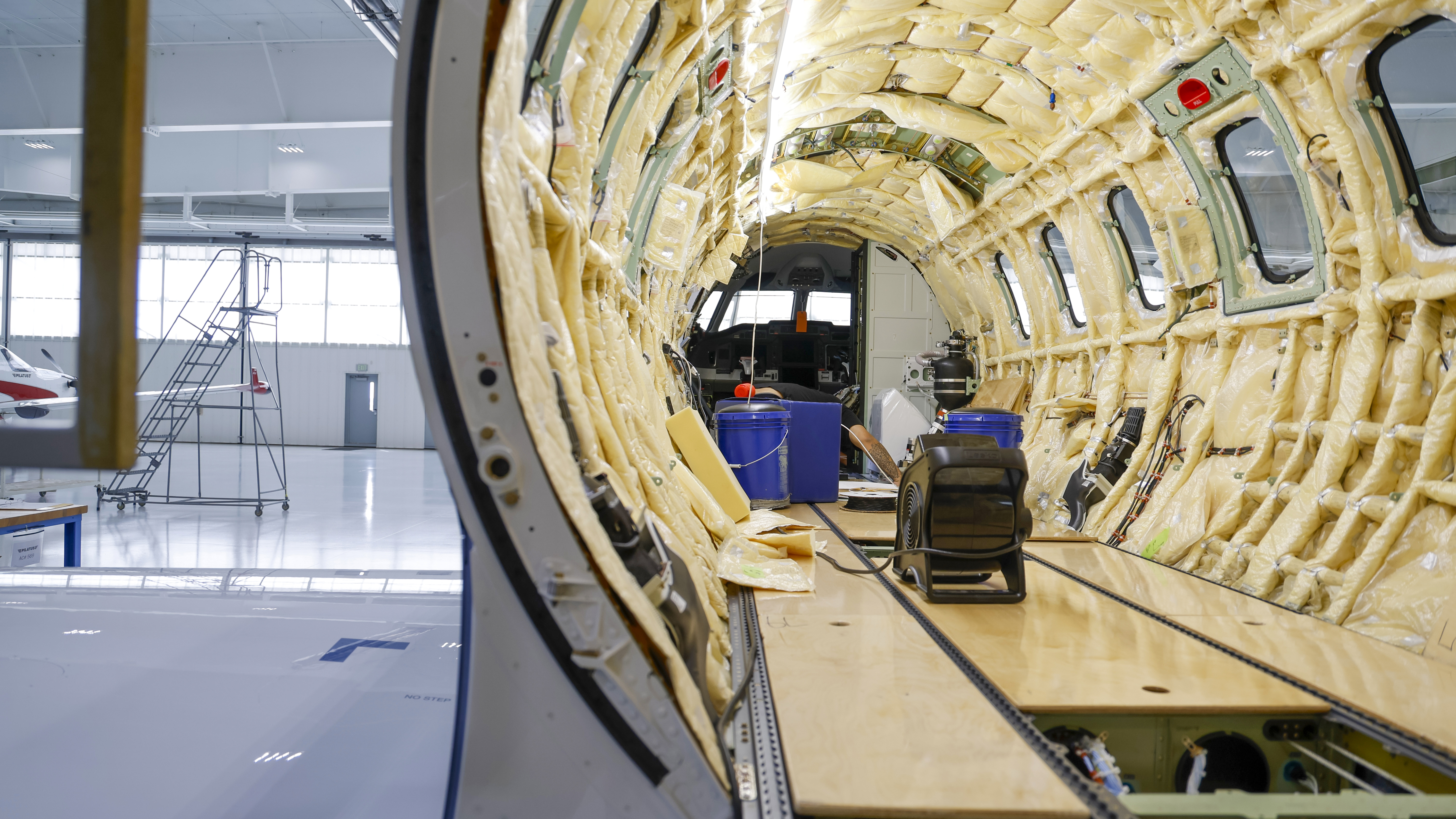 Aircraft flown in from Switzerland are devoid of seats, interiors, and most other creature comforts. All those additions are made in Colorado.