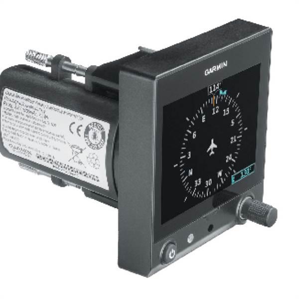 A Garmin G5 electronic flight instrument shown with its backup battery.