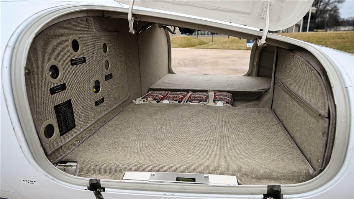 The generous nose baggage compartment is a great place to stow crew bags, to keep them from getting mixed up with passenger bags.