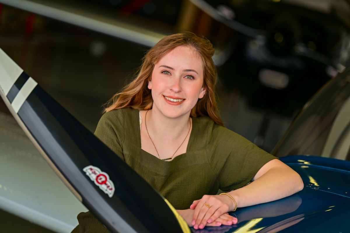 AOPA employee Caroline Smith headshot at Frederick Municipal Airport in Frederick, Maryland, February 27, 2023. Photo by David Tulis.