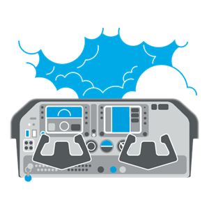 Illustration of airport cockpit, flying into IMC conditions