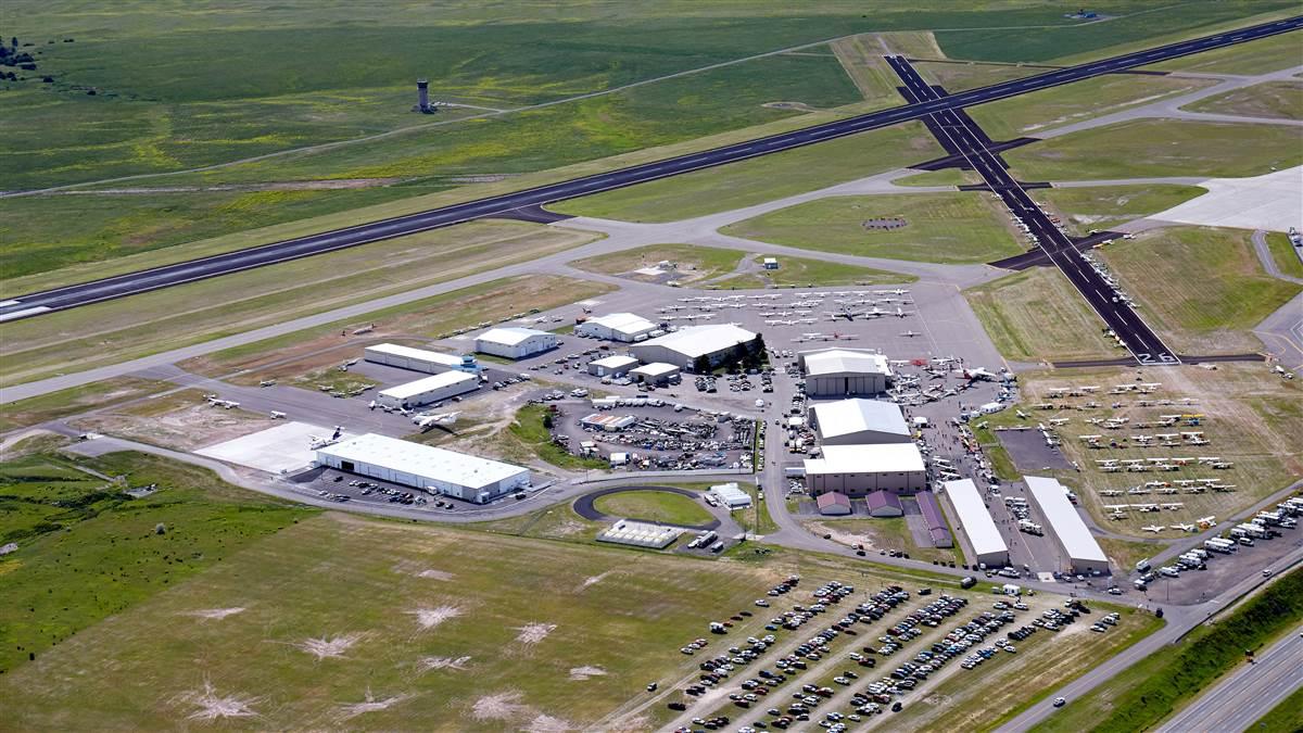 Scott Musser, Regional Sales Director, flying an Aviat Husky for aerial photography of the 2018 AOPA Fly In at Missoula.Missoula Airport (MSO)Missoula, MT