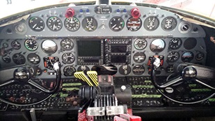 Panel view of N500HP, one of two Howard 500 aircraft on display.
