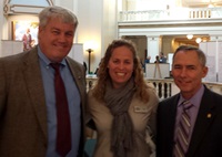 Oklahoma Rep. Jeff Coody (R-63rd District), AOPA's Yasmina Platt, and Rep. Mike Brown (D-4th District) attended Oklahoma's Aviation and Aerospace Day at the state capitol. Brown, who is building a Van's RV-4, and Coody are behind the state's bipartisan general aviation caucus. Photo by Yasmina Platt.
