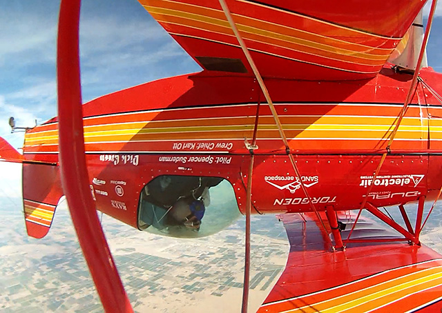 California airshow performer Spencer Suderman performs 98 inverted flat spins with a Sunbird S-1x in a world-record attempt from 24,500-feet March 20. Photo courtesy of Spencer Suderman.