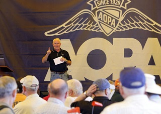AOPA President Mark Baker, seen here during the Sun ‘n Fun International Fly-In & Expo in 2015, will return this year to brief members on advocacy efforts, and feed them, too. Photo by Chris Rose.