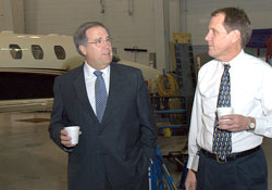 AOPA President Craig Fuller with Paul Witt, manager of Cessna's Citation service center.