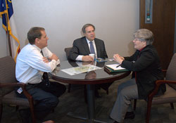 AOPA President Craig Fuller with Paul Witt, manager of the Citation service center, and Helen Cauthen, vice president cluster development and retention services for the N.C. Economic Development Alliance.