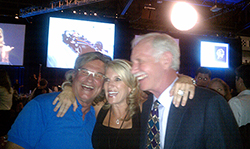 Pilot/actor Kurt Russell and Capt. "Sully Sullenberger hamming it up with a fan at the EAA Gathering of Eagles fundraising dinner.