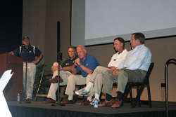 "General aviation association leaders discuss how they are tackling the issue of lead in avgas at EAA AirVenture 2010. Left to right: Experimental Aircraft Association President and Chairman Tom Poberezny, General Aviation Manufacturers Association President and CEO Pete Bunce, National Air Transportation Association President Jim Coyne, National Business Aviation Association President and CEO Ed Bolen, and AOPA President and CEO Craig Fuller."