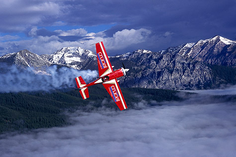 Mike Fizer photographed Greg Poe over the Sawtooth Mountains in Idaho.