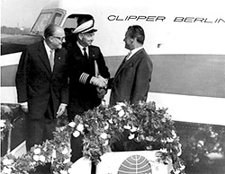 A.J. Leftwich shakes hands with Berlin Mayor Willy Brandt at the start of DC-6 service in 1961. 